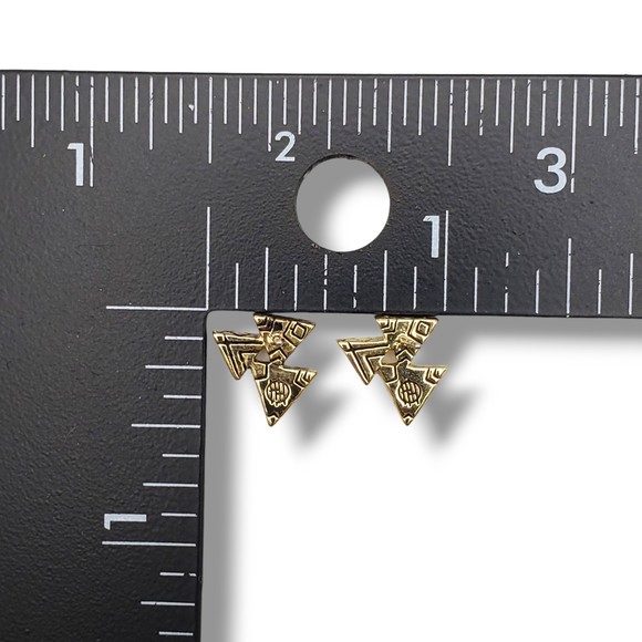 Gold Tone Black Enamel Multi Triangle Stud Earrings Geometric Small - Picture 6 of 7